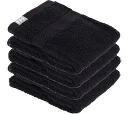 TENDANCE Lot De 4 Serviettes De Toilette Tissu Éponge 100% Coton Noir 30 X 50 Cm