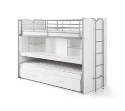 TERRE DE NUIT Lit Superposé 3 Couchages 90x200, Avec Bureau Blanc