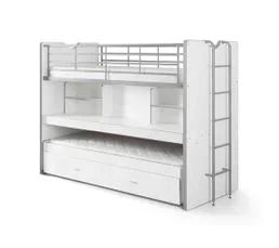 TERRE DE NUIT Lit Superposé 3 Couchages 90x200, Avec Bureau Blanc