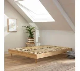 TERRE DE NUIT Sommier Kit Déco En Bois Massif Naturel 160x200 cm