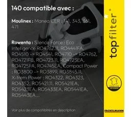 TOPFILTER Lot De 4 Packs De 4 Sacs Aspirateur 64140 Rowenta Silence Force Moulinex Premium