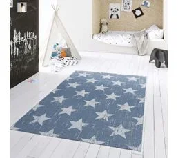 UNAMOURDETAPIS Tapis Extérieur 80x150 Tissé Kilim Bleu Et Crème Stalow 7