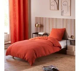 UNIVERS DECOR Parure De Couette "gaze De Coton" 140 X 200 Pour Lit 1 Place - Gaze De Coton Terracotta