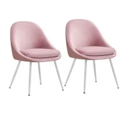 VASAGLE Lot De 2 Chaises Salle à Manger, Coussin Rembourré 5,5 Cm D’épaisseur, Rose Bonbon Et Blanc Nuage