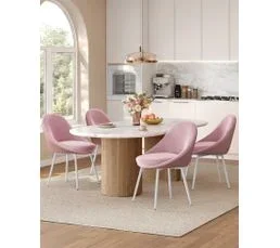 VASAGLE Lot De 2 Chaises Salle à Manger, Coussin Rembourré 5,5 Cm D’épaisseur, Rose Bonbon Et Blanc Nuage