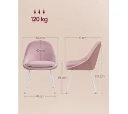 VASAGLE Lot De 2 Chaises Salle à Manger, Coussin Rembourré 5,5 Cm D’épaisseur, Rose Bonbon Et Blanc Nuage