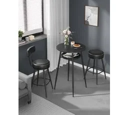 VASAGLE Table De Bar Avec Rangement, Pu Avec Coutures, Assemblage Facile, Noir Boisé Et Noir D’encre