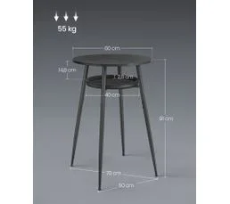VASAGLE Table De Bar Avec Rangement, Pu Avec Coutures, Assemblage Facile, Noir Boisé Et Noir D’encre