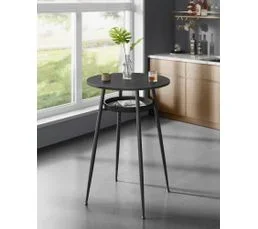 VASAGLE Table De Bar Avec Rangement, Pu Avec Coutures, Assemblage Facile, Noir Boisé Et Noir D’encre