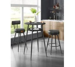 VASAGLE Table De Bar Avec Rangement, Pu Avec Coutures, Assemblage Facile, Noir Boisé Et Noir D’encre