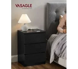 VASAGLE Table De Chevet Avec Multiprise, Lot De 2, Table D’appoint Avec 3 Tiroirs, 2 Prises Ca, Noir Boisé