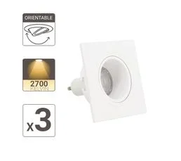 XANLITE Lot 3 Spots Gu10 50w 2700k Carré Orientable Blanc Ip20